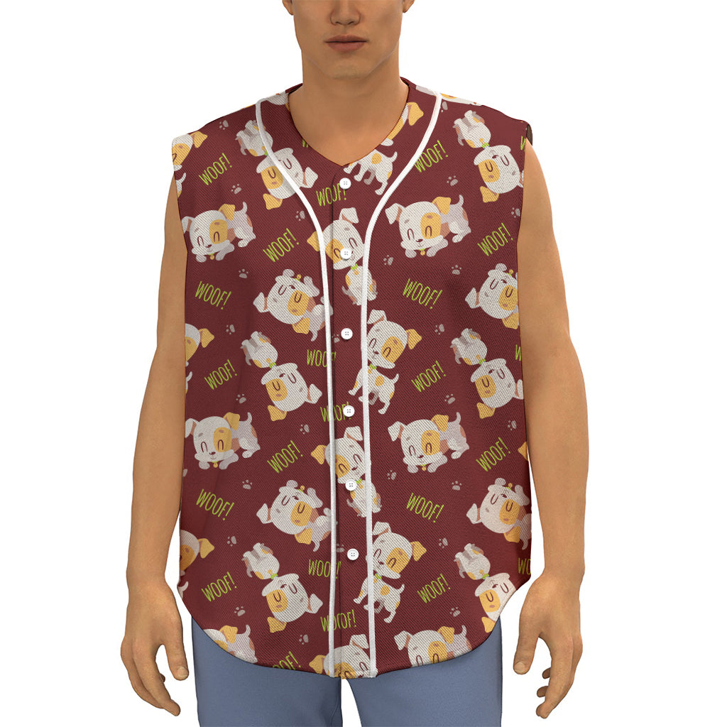 Happy Jack Russell Terrier Pattern Print Sleeveless Baseball Jersey