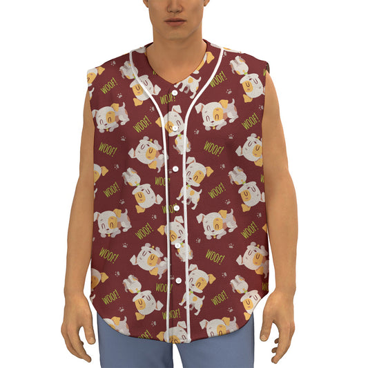 Happy Jack Russell Terrier Pattern Print Sleeveless Baseball Jersey