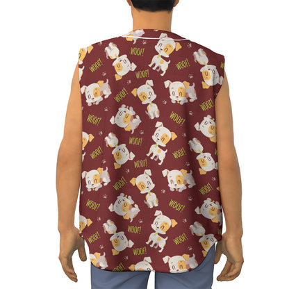 Happy Jack Russell Terrier Pattern Print Sleeveless Baseball Jersey