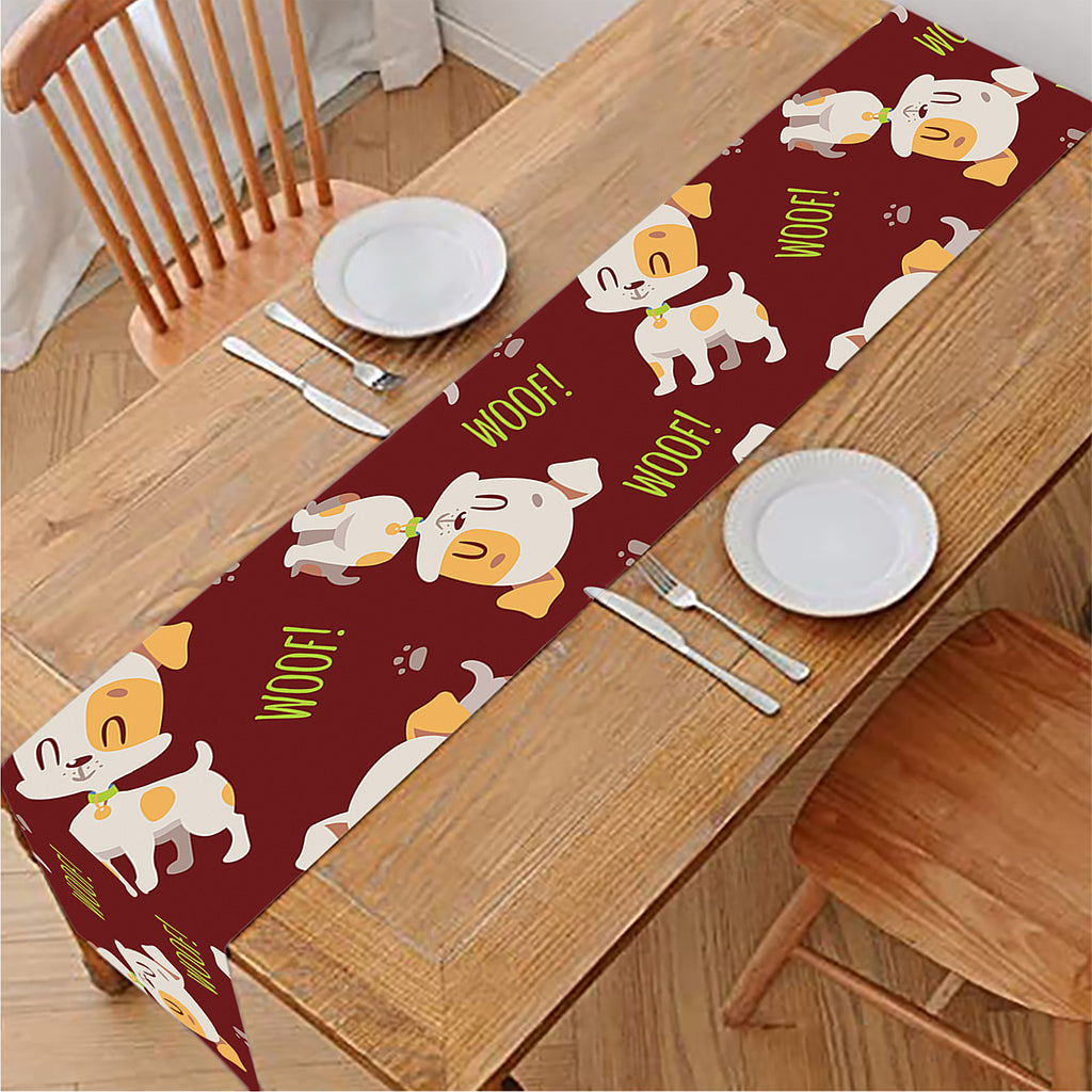 Happy Jack Russell Terrier Pattern Print Table Runner