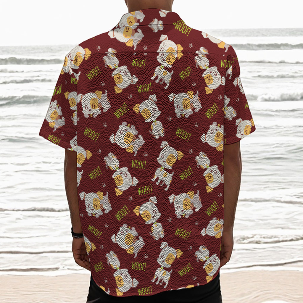 Happy Jack Russell Terrier Pattern Print Textured Short Sleeve Shirt
