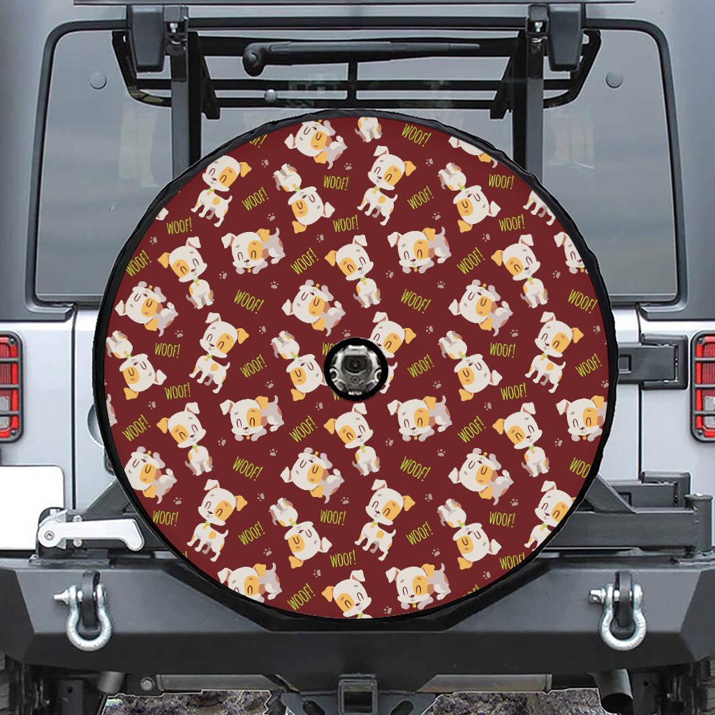 Happy Jack Russell Terrier Pattern Print Tire Cover With Camera Hole