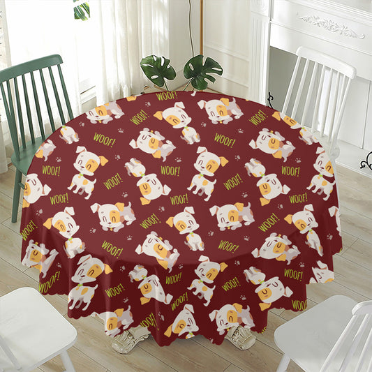 Happy Jack Russell Terrier Pattern Print Waterproof Round Tablecloth