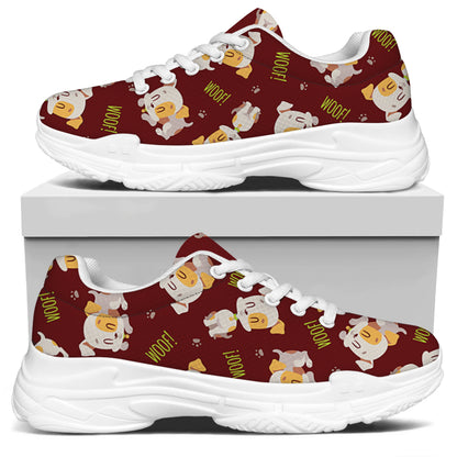 Happy Jack Russell Terrier Pattern Print White Chunky Shoes