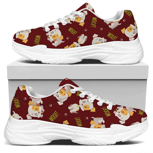 Happy Jack Russell Terrier Pattern Print White Chunky Shoes