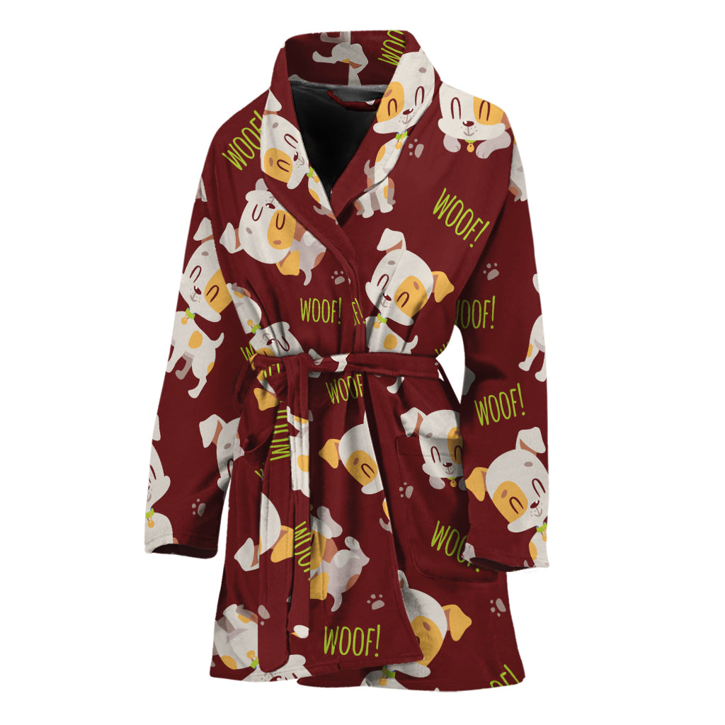 Happy Jack Russell Terrier Pattern Print Women's Bathrobe