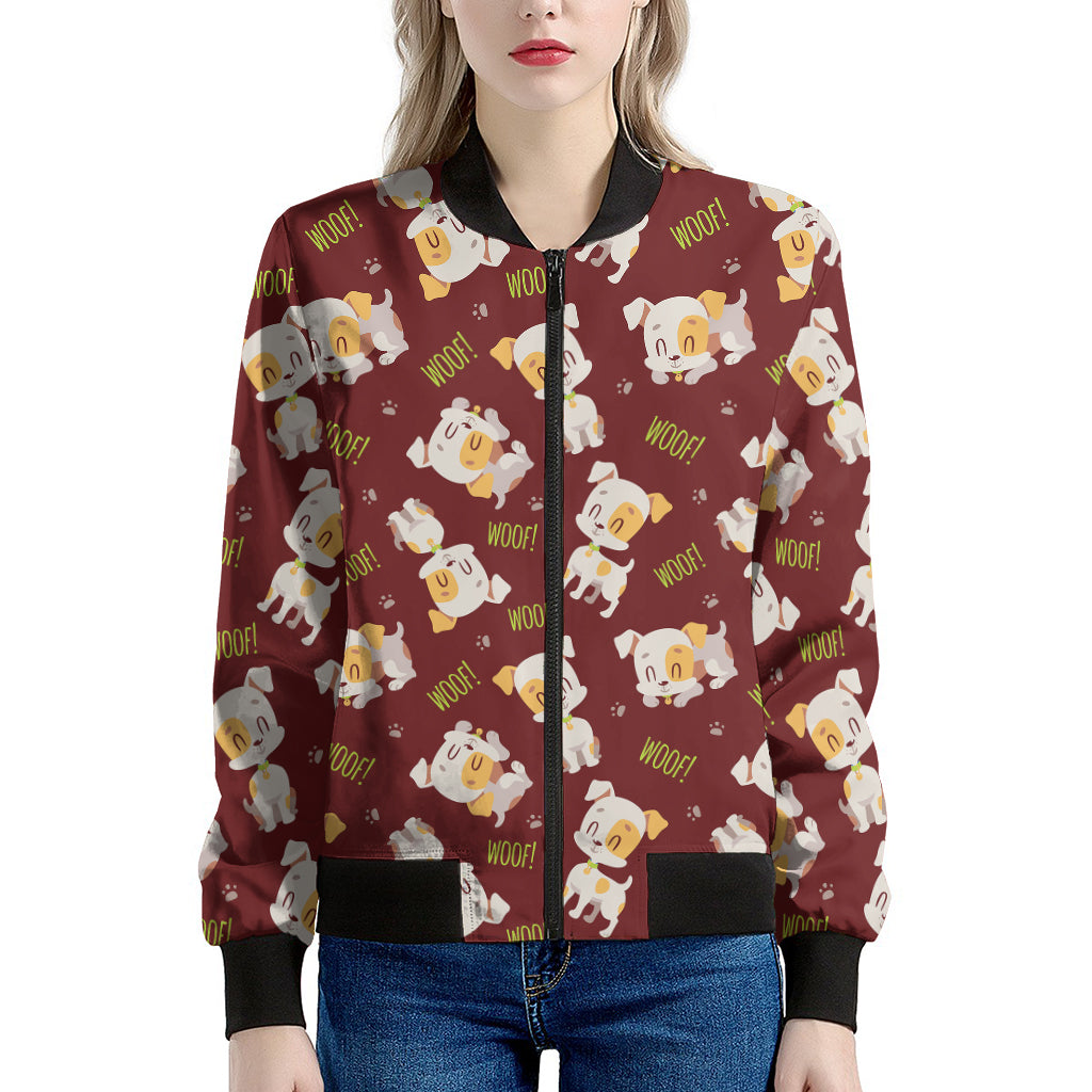 Happy Jack Russell Terrier Pattern Print Women's Bomber Jacket