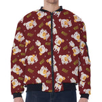 Happy Jack Russell Terrier Pattern Print Zip Sleeve Bomber Jacket