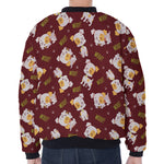 Happy Jack Russell Terrier Pattern Print Zip Sleeve Bomber Jacket