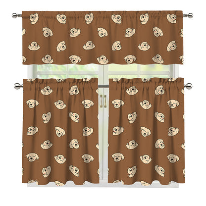 Happy Labrador Retriever Pattern Print 3 Piece Kitchen Curtains