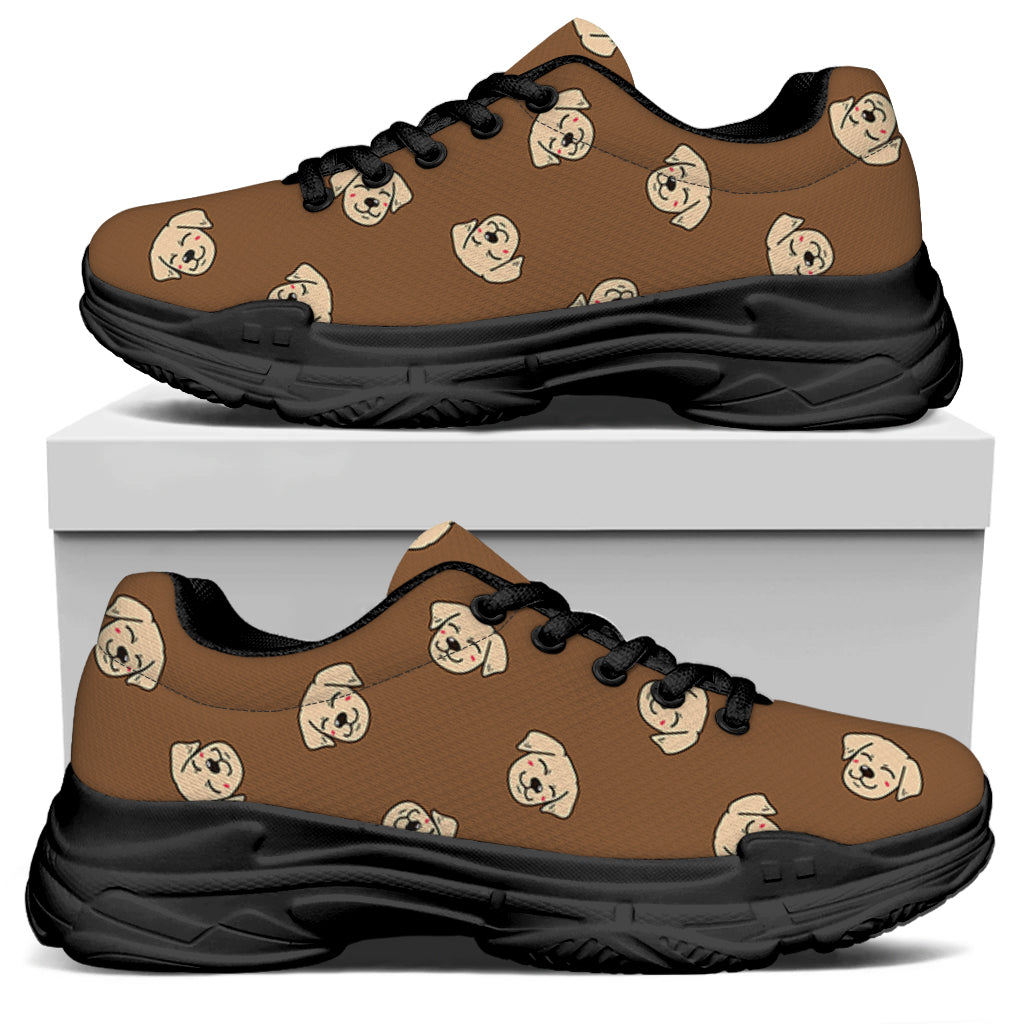 Happy Labrador Retriever Pattern Print Black Chunky Shoes