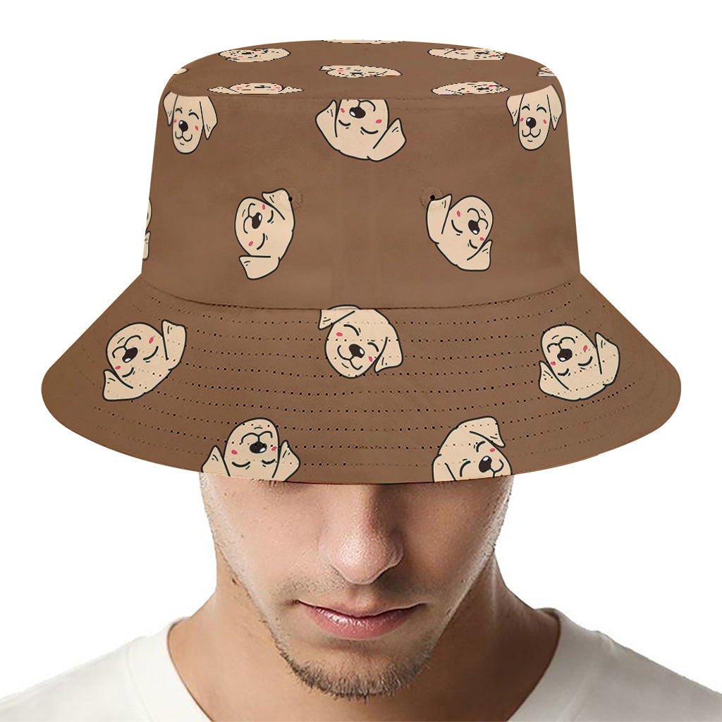 Happy Labrador Retriever Pattern Print Bucket Hat