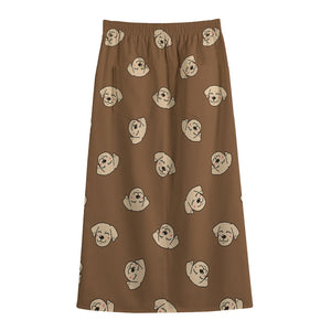 Happy Labrador Retriever Pattern Print Cotton Front Slit Maxi Skirt