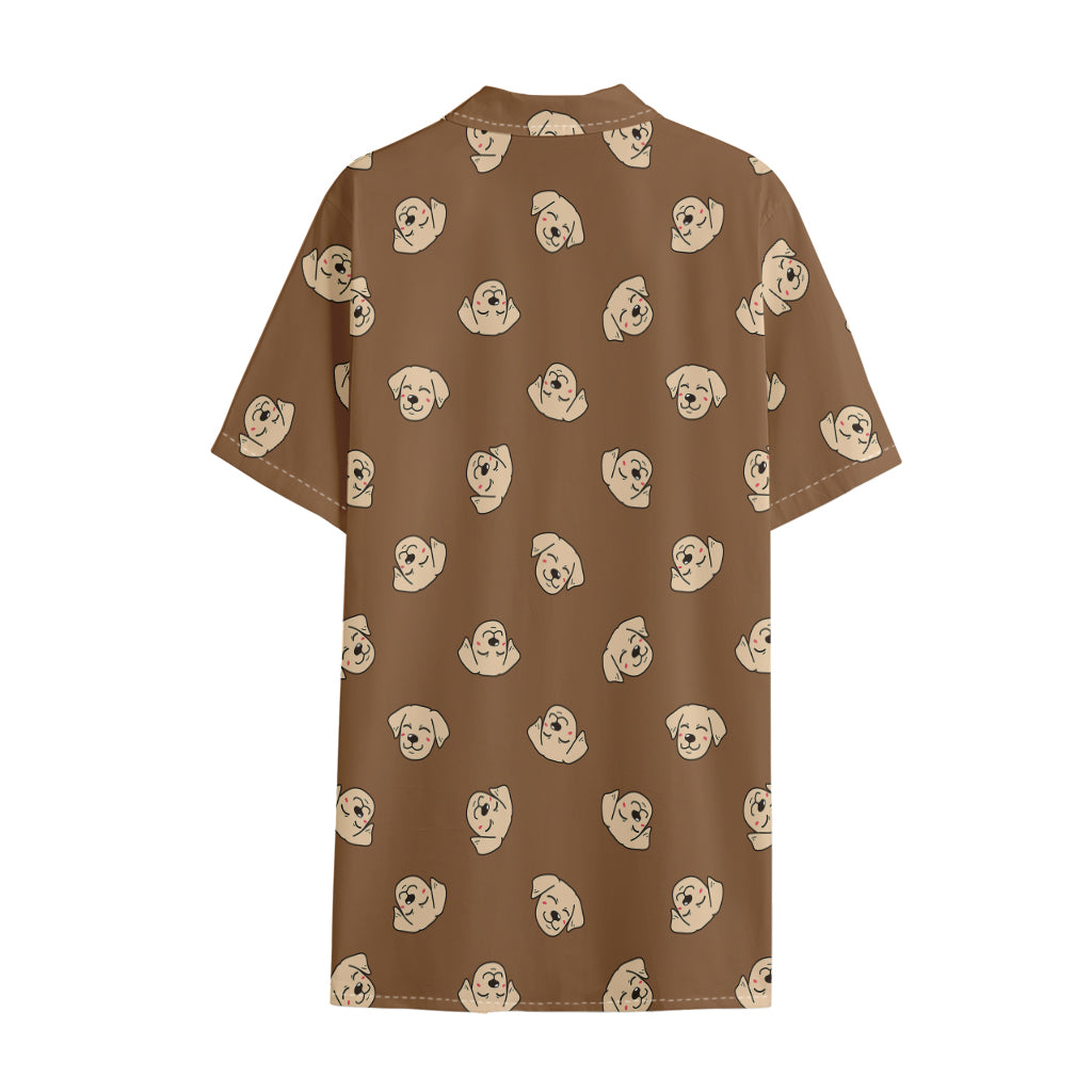 Happy Labrador Retriever Pattern Print Cotton Hawaiian Shirt