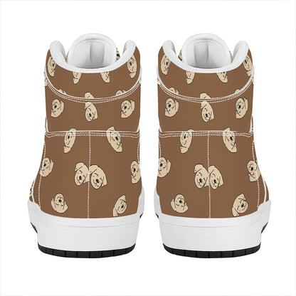 Happy Labrador Retriever Pattern Print High Top Leather Sneakers