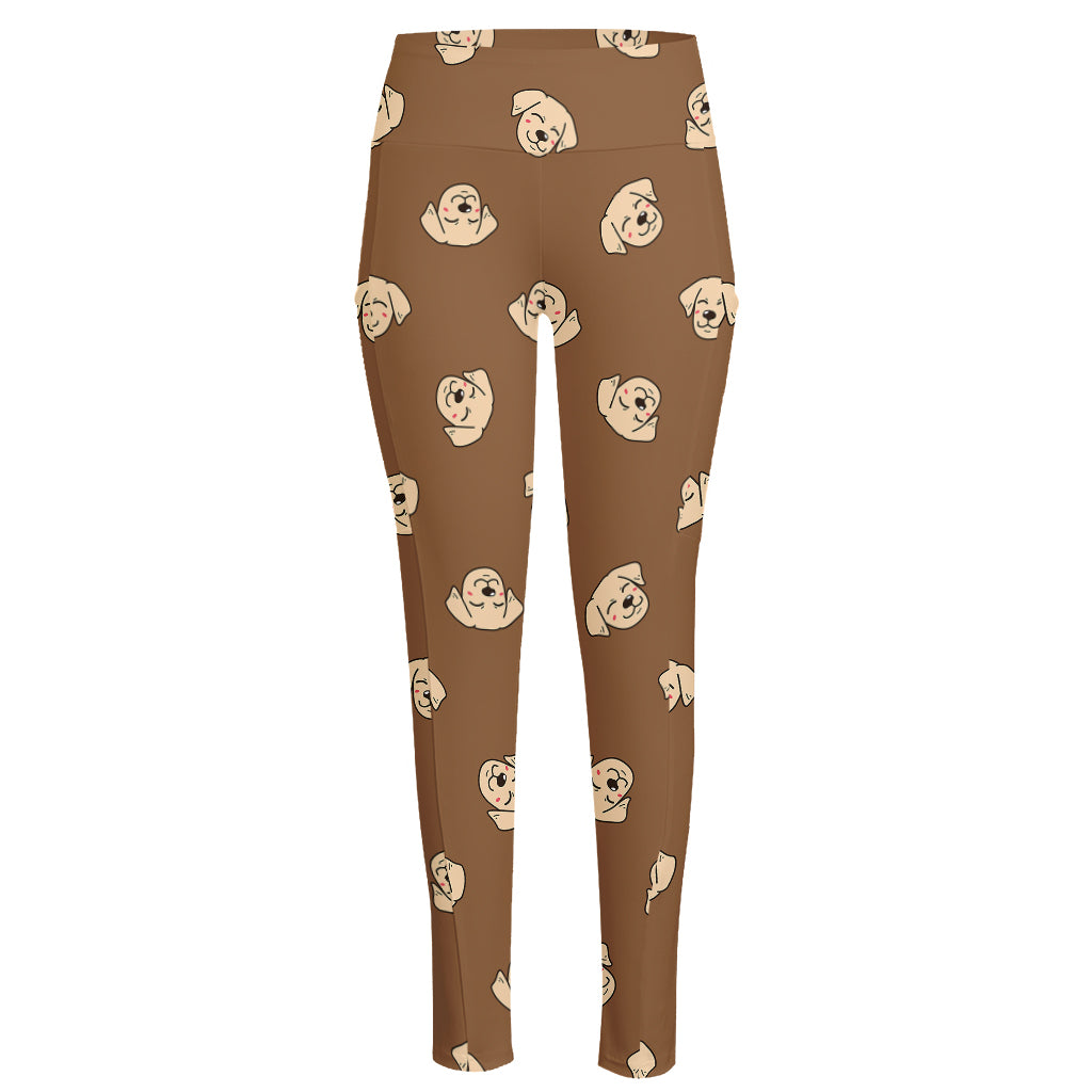 Happy Labrador Retriever Pattern Print High-Waisted Pocket Leggings