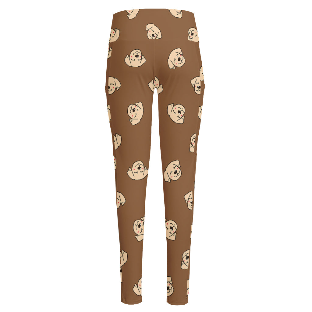 Happy Labrador Retriever Pattern Print High-Waisted Pocket Leggings