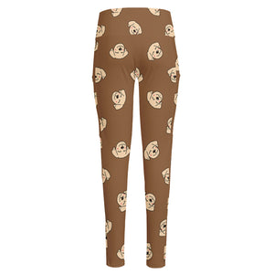 Happy Labrador Retriever Pattern Print High-Waisted Pocket Leggings