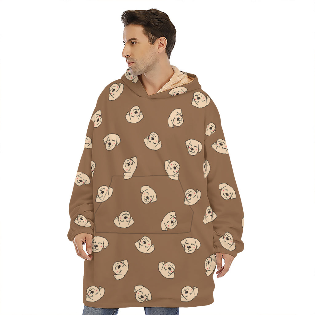 Happy Labrador Retriever Pattern Print Hoodie Blanket