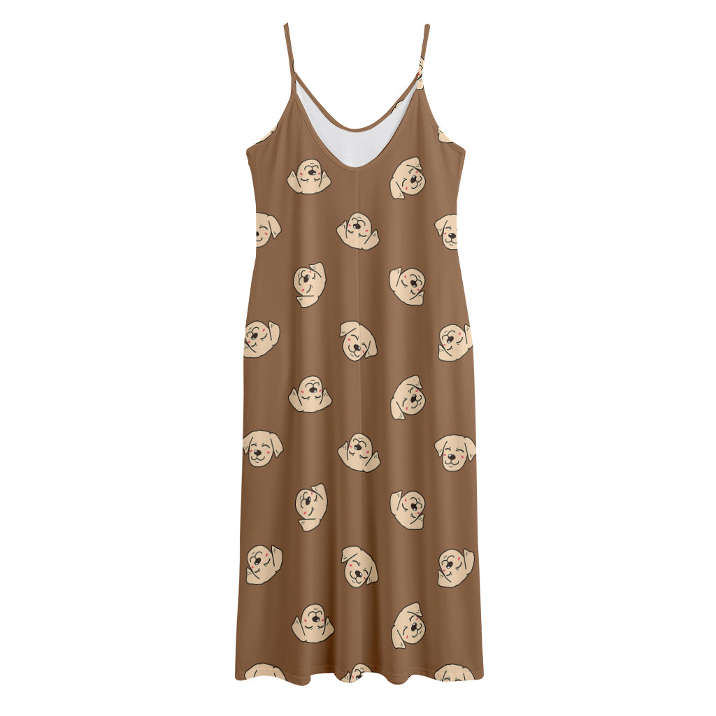 Happy Labrador Retriever Pattern Print Jersey Midi Cami Dress