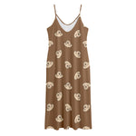 Happy Labrador Retriever Pattern Print Jersey Midi Cami Dress