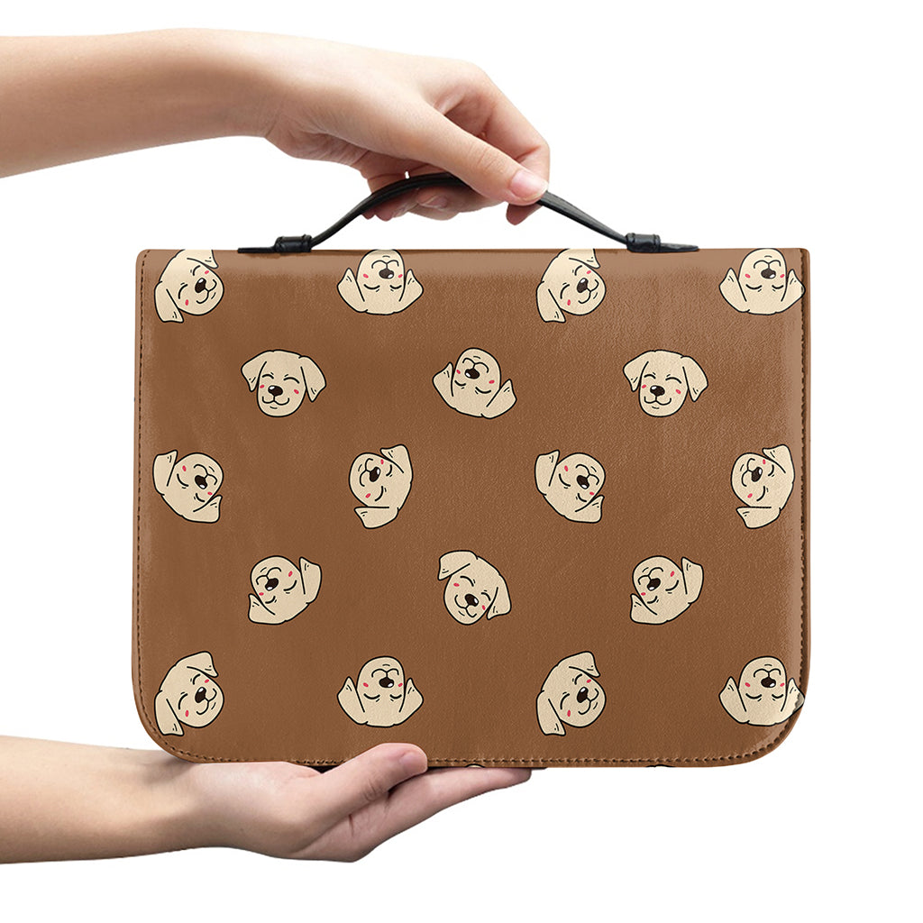 Happy Labrador Retriever Pattern Print Leather Bible Cover
