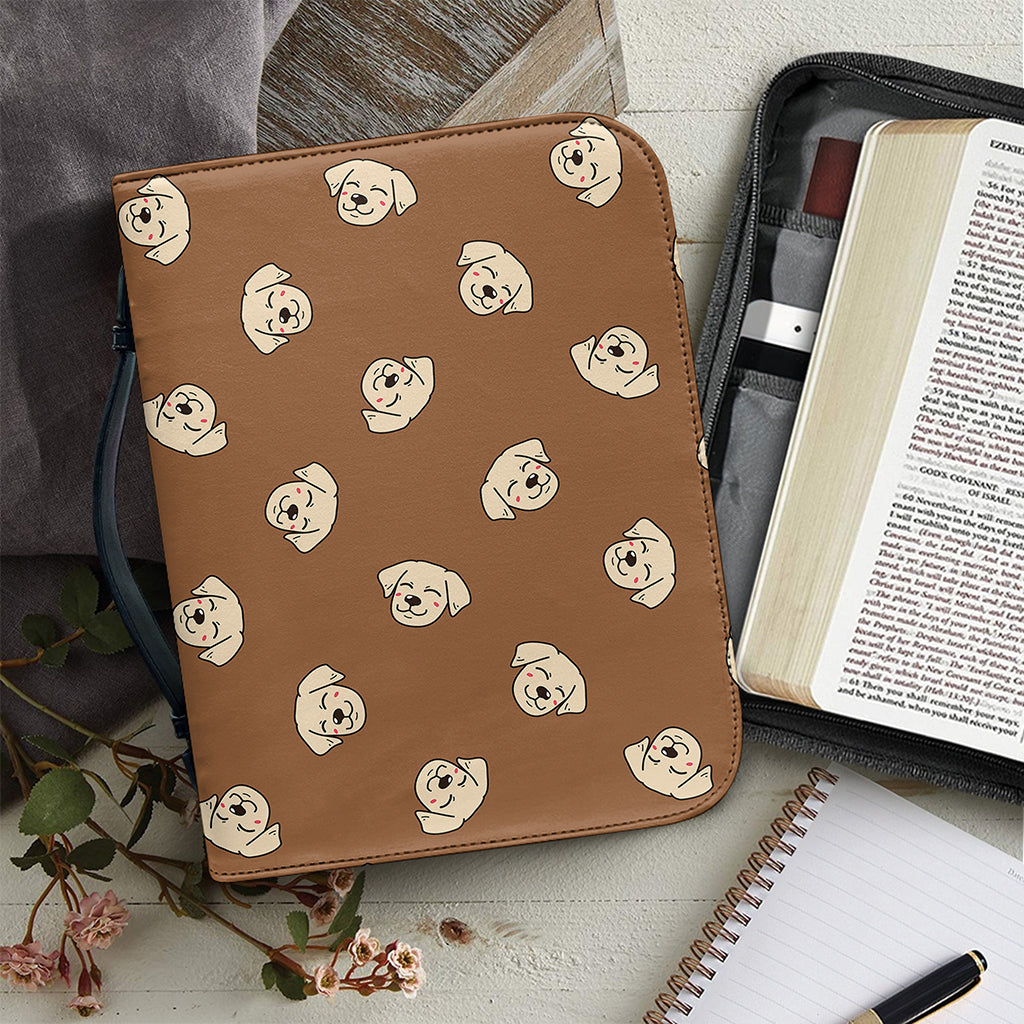 Happy Labrador Retriever Pattern Print Leather Bible Cover