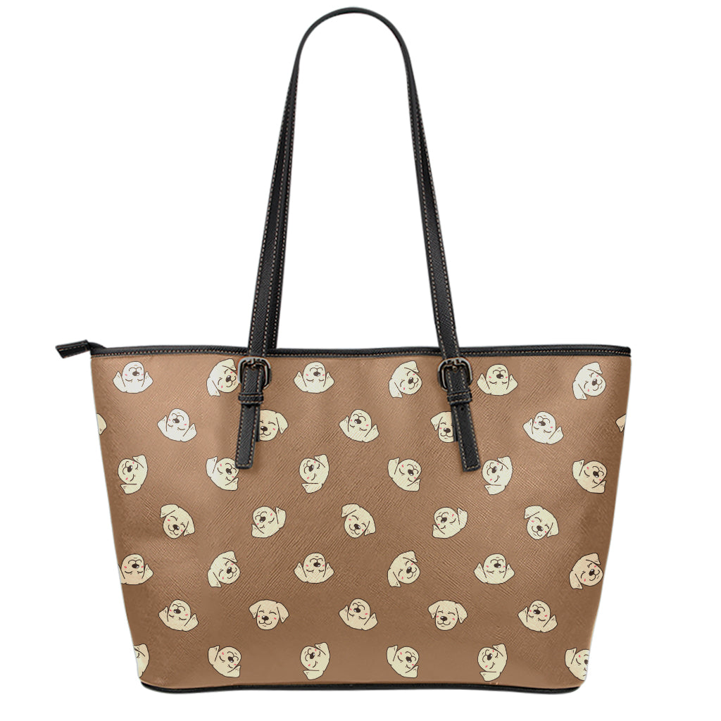 Happy Labrador Retriever Pattern Print Leather Tote Bag