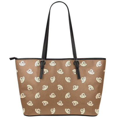 Happy Labrador Retriever Pattern Print Leather Tote Bag