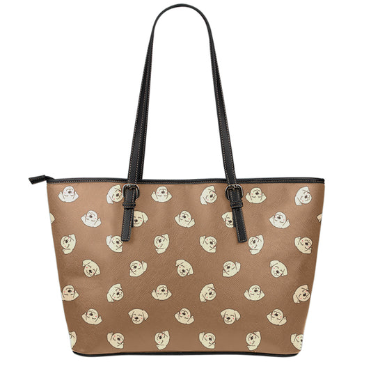 Happy Labrador Retriever Pattern Print Leather Tote Bag