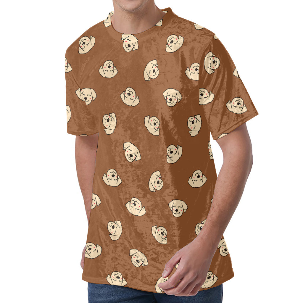 Happy Labrador Retriever Pattern Print Men's Velvet T-Shirt