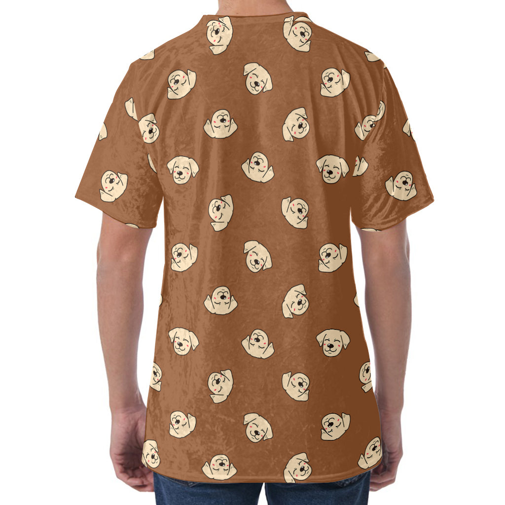 Happy Labrador Retriever Pattern Print Men's Velvet T-Shirt
