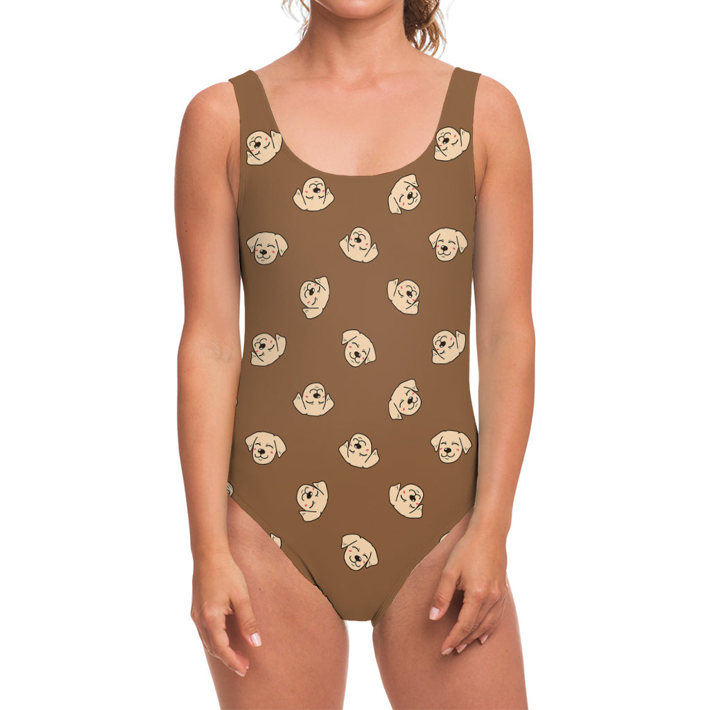 Happy Labrador Retriever Pattern Print One Piece Swimsuit
