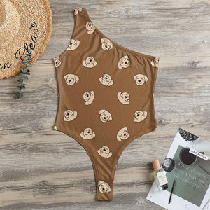 Happy Labrador Retriever Pattern Print One Shoulder Bodysuit