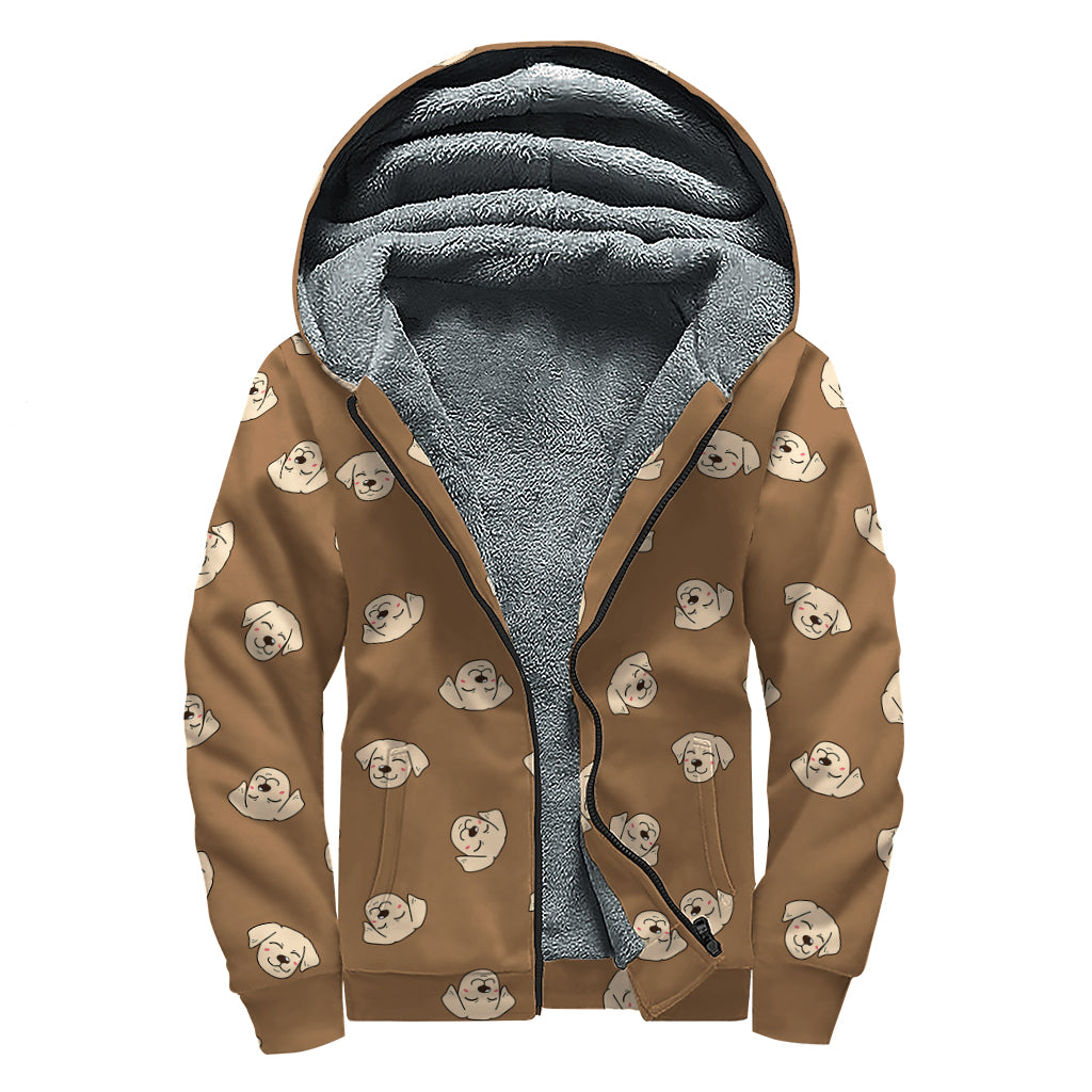 Happy Labrador Retriever Pattern Print Sherpa Lined Zip Up Hoodie