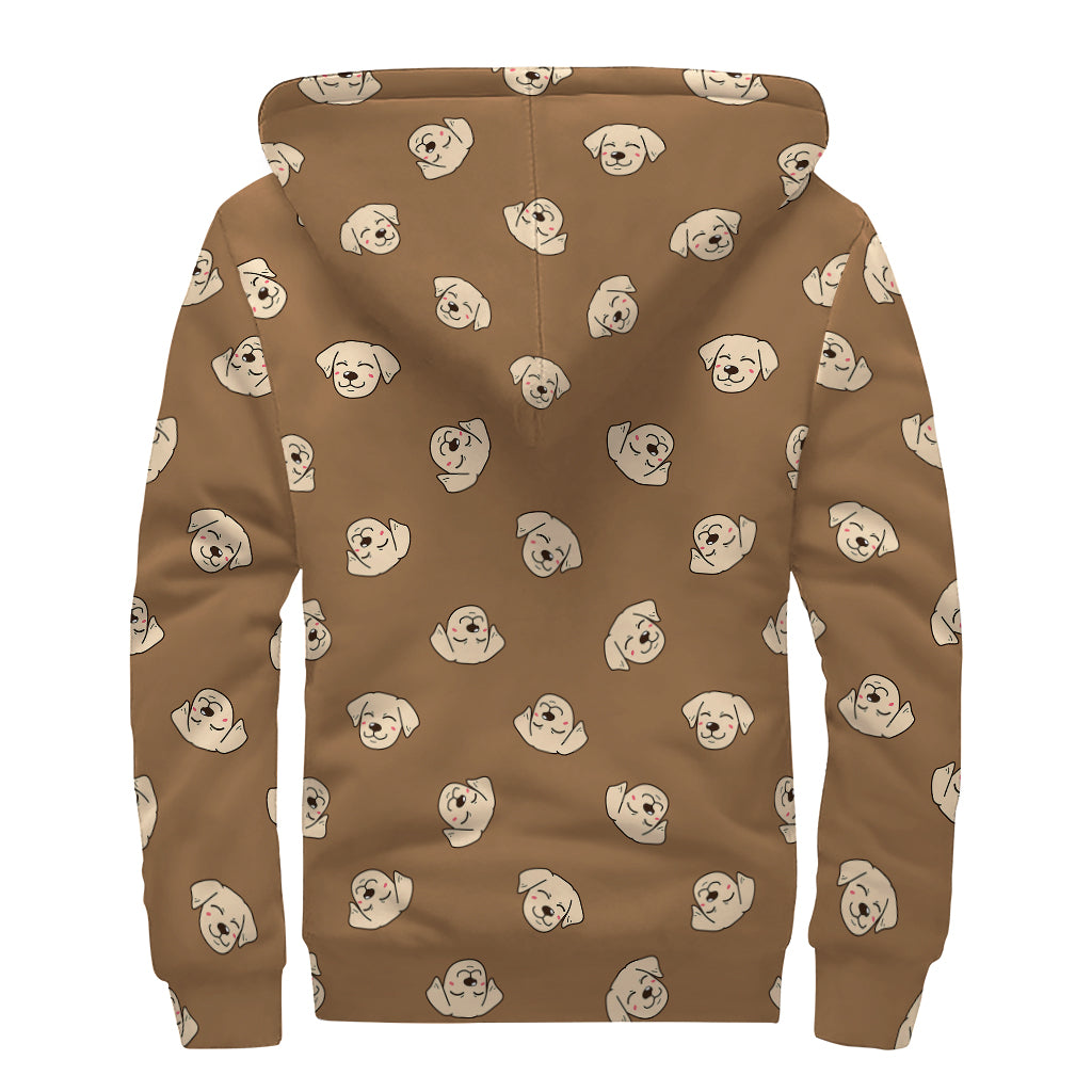 Happy Labrador Retriever Pattern Print Sherpa Lined Zip Up Hoodie