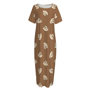 Happy Labrador Retriever Pattern Print Short Sleeve Long Nightdress