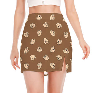 Happy Labrador Retriever Pattern Print Side Slit Mini Skirt