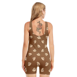 Happy Labrador Retriever Pattern Print Sleeveless One Piece Swimsuit