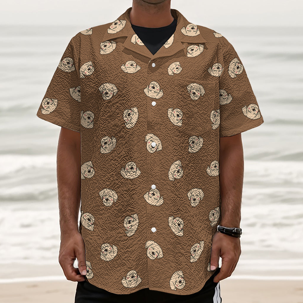 Happy Labrador Retriever Pattern Print Textured Short Sleeve Shirt