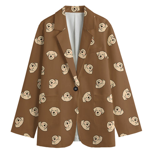 Happy Labrador Retriever Pattern Print Women's Blazer
