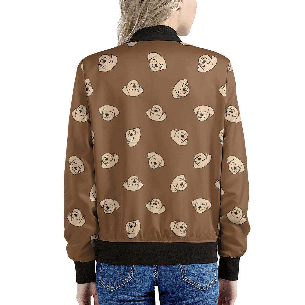 Happy Labrador Retriever Pattern Print Women's Bomber Jacket