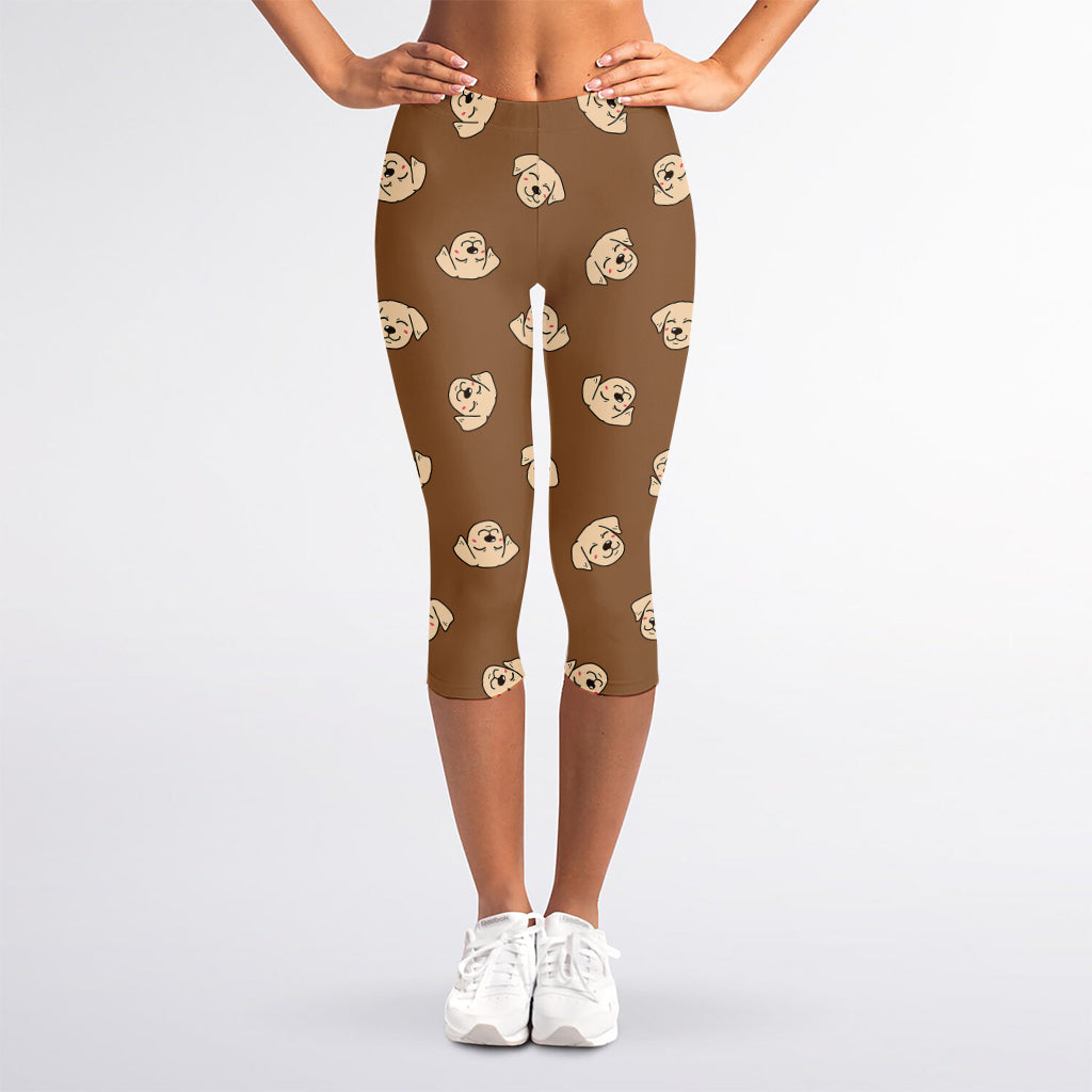 Happy Labrador Retriever Pattern Print Women's Capri Leggings