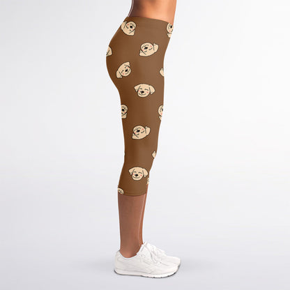 Happy Labrador Retriever Pattern Print Women's Capri Leggings