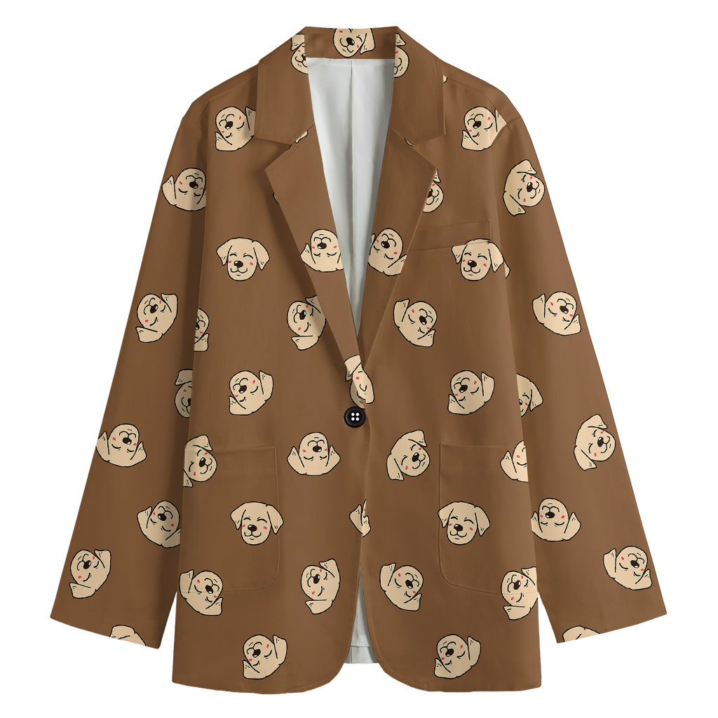 Happy Labrador Retriever Pattern Print Women's Cotton Blazer