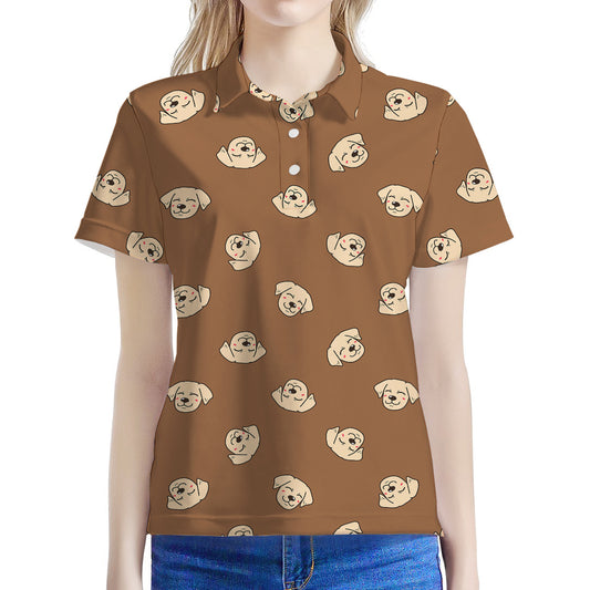 Happy Labrador Retriever Pattern Print Women's Polo Shirt