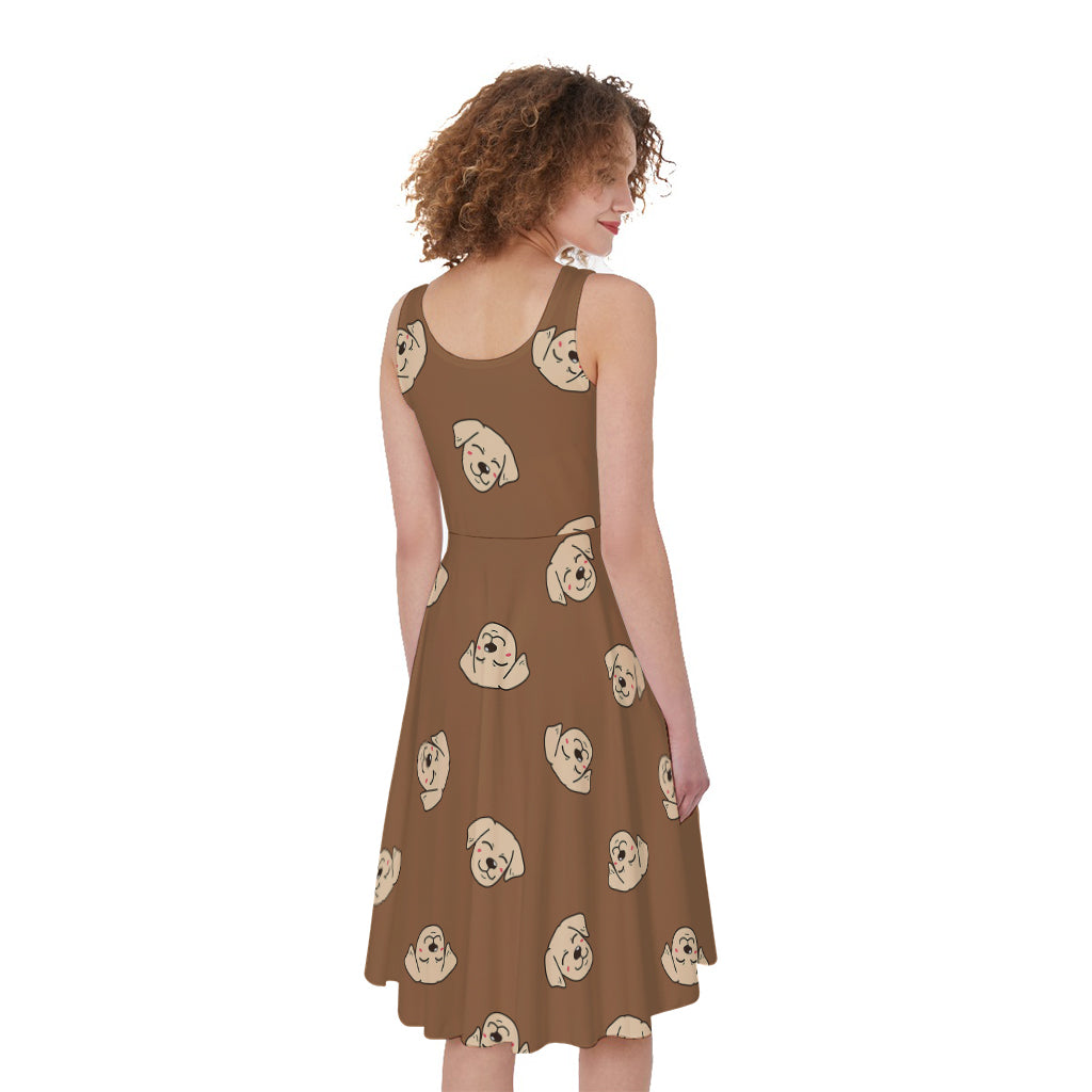 Happy Labrador Retriever Pattern Print Women's Sleeveless Dress