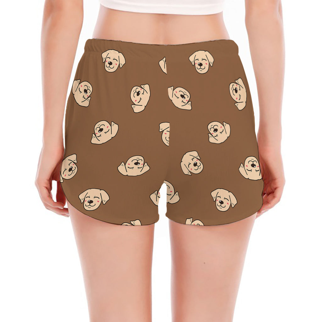 Happy Labrador Retriever Pattern Print Women's Split Running Shorts