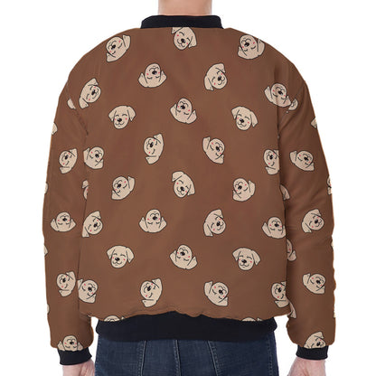 Happy Labrador Retriever Pattern Print Zip Sleeve Bomber Jacket