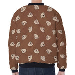 Happy Labrador Retriever Pattern Print Zip Sleeve Bomber Jacket